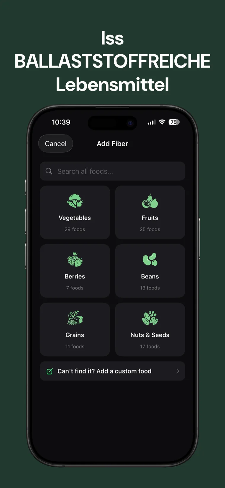 Iss BALLASTSTOFFREICHE Lebensmittel — Ballaststoffe Tracker zeigt den Wochenkalender mit deiner Serie beim Ballaststoffziel